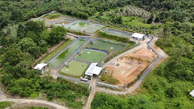 Wide aerial photograph of the SARAFISH farm